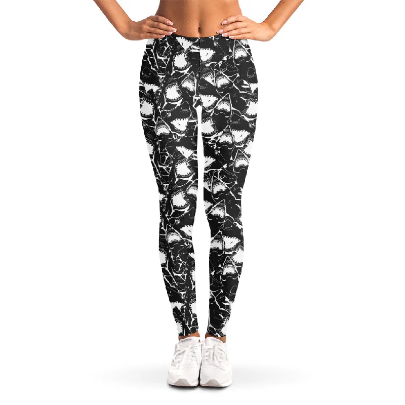 Deal Frenzy Grey And White Shark Pattern Print Women's Leggings