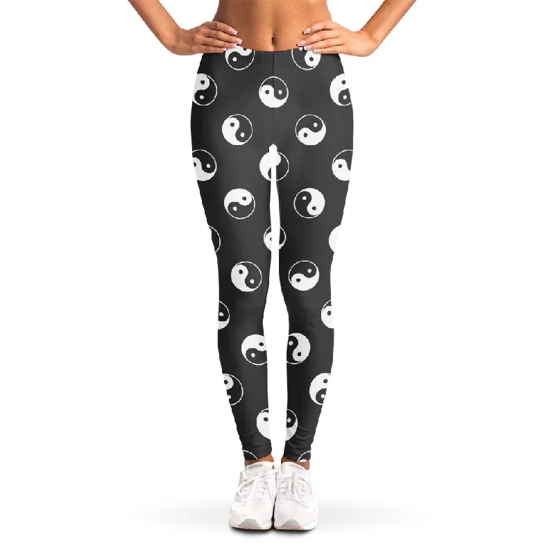 Special Buy Grey And White Yin Yang Pattern Print Women's Leggings