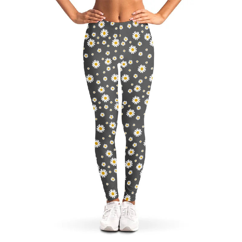Hot Deal Grey Daisy Floral Pattern Print Women's Leggings