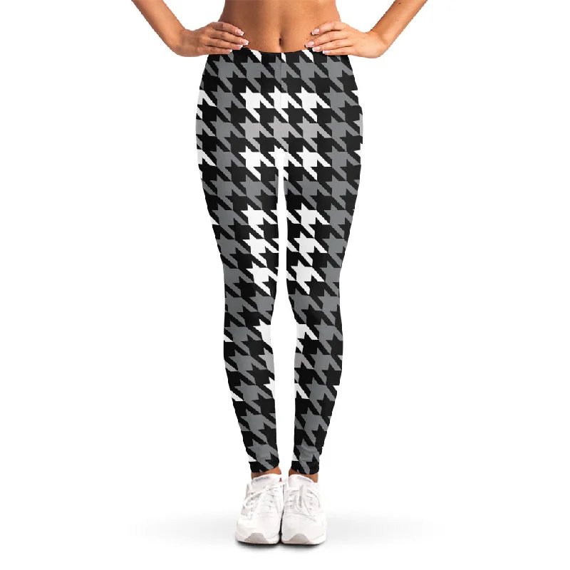 Early Bird Discount Grey Houndstooth Pattern Print Women's Leggings