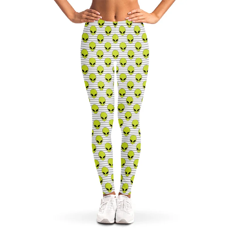 Special Price Grey Striped Alien Pattern Print Women's Leggings