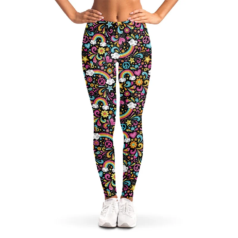 Huge Discounts Groovy Hippie Peace Pattern Print Women's Leggings