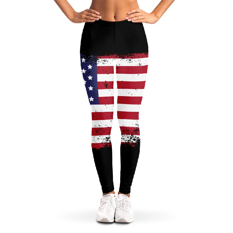 Price Rollback Grunge American Flag Print Women's Leggings