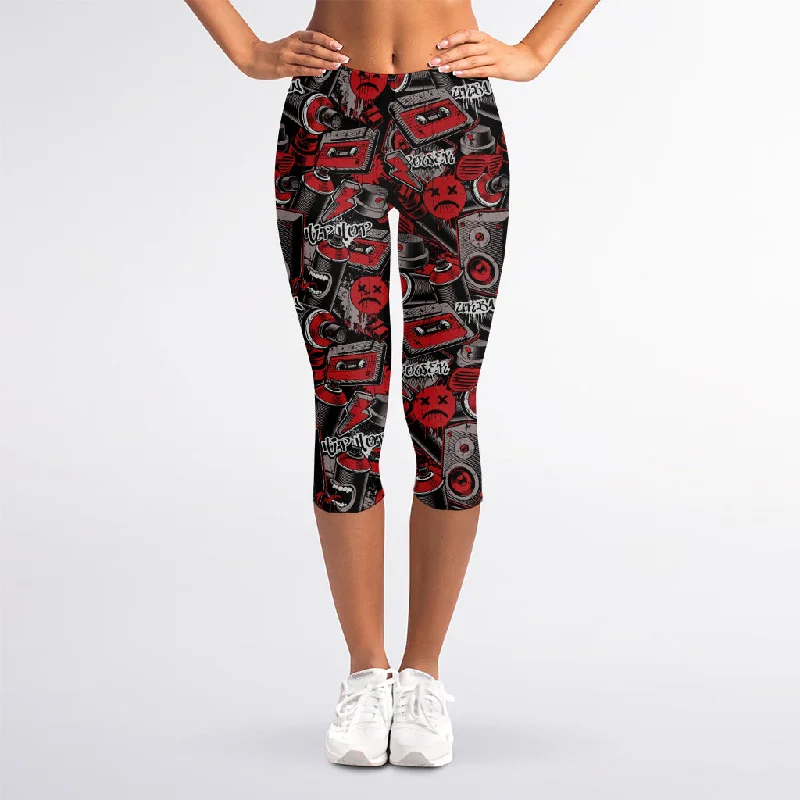 Deep Discounts Grunge Graffiti Pattern Print Women's Capri Leggings