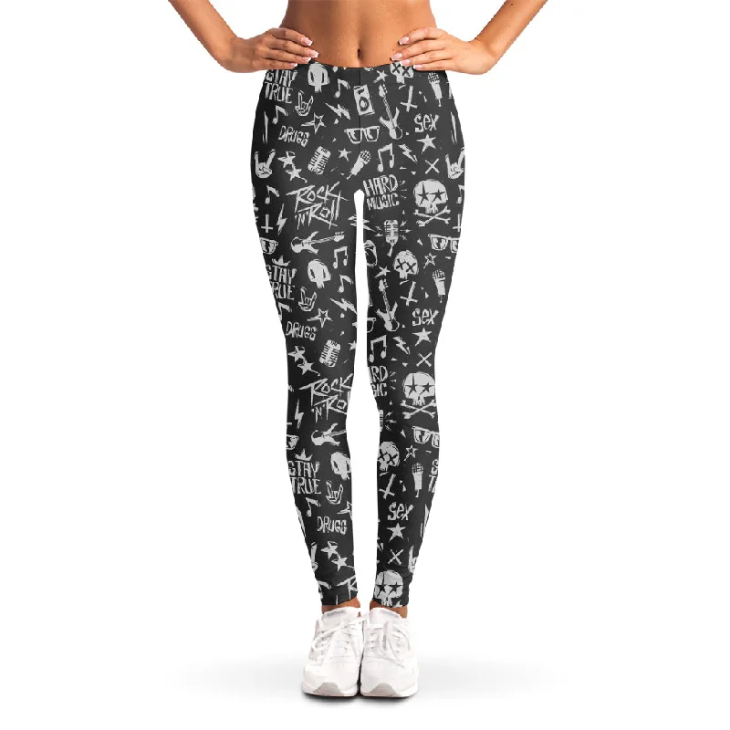 Don't Wait Grunge Rock And Roll Pattern Print Women's Leggings