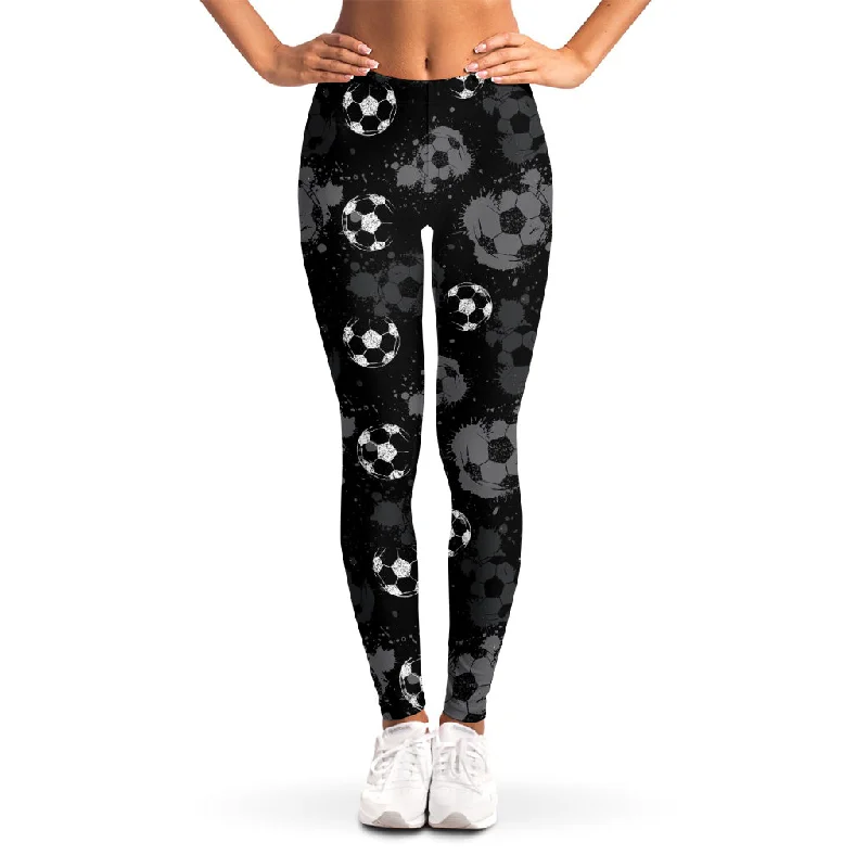 Flash Deals Grunge Soccer Ball Pattern Print Women's Leggings