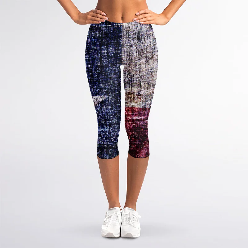Blowout Sale Grunge Texas Flag Print Women's Capri Leggings