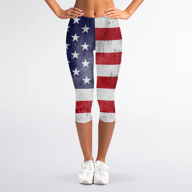 Price Fest Grunge USA Flag Print Women's Capri Leggings