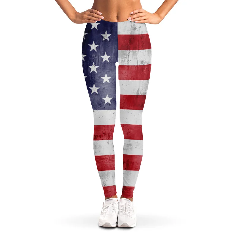 Best Bargains Grunge USA Flag Print Women's Leggings