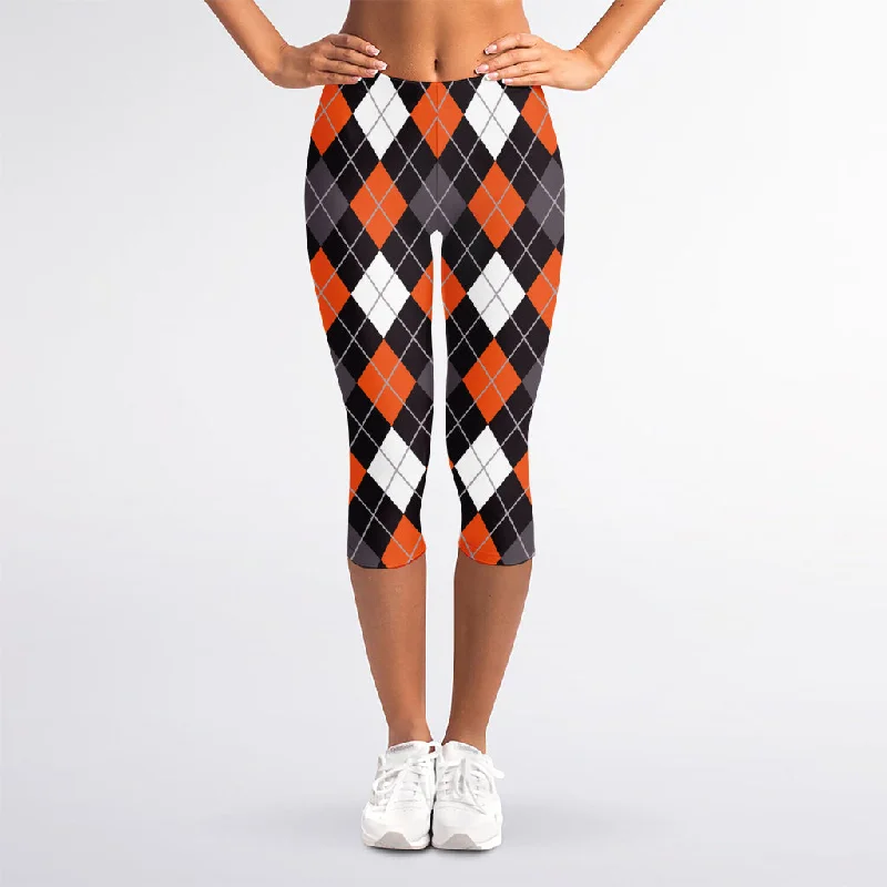 Super Sale Halloween Argyle Pattern Print Women's Capri Leggings