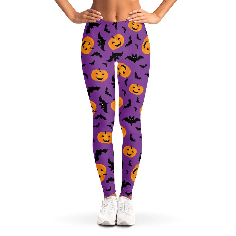 One-DAY Sale Halloween Bat And Pumpkin Pattern Print Women's Leggings