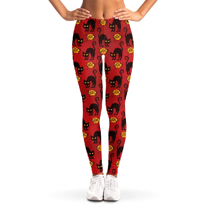 Can't Be Beat Halloween Black Cat Pattern Print Women's Leggings