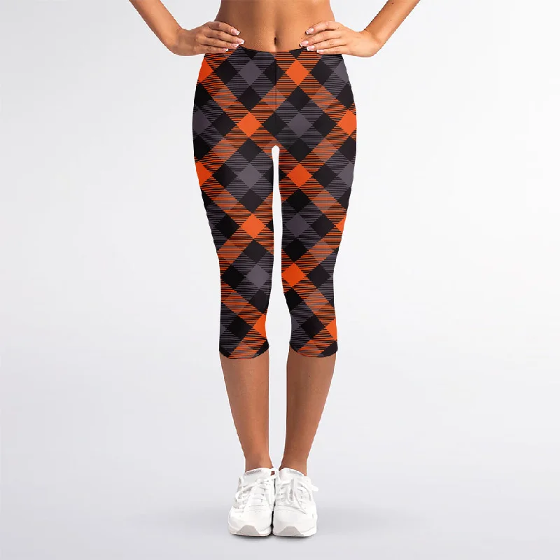 Special Savings Halloween Buffalo Check Pattern Print Women's Capri Leggings