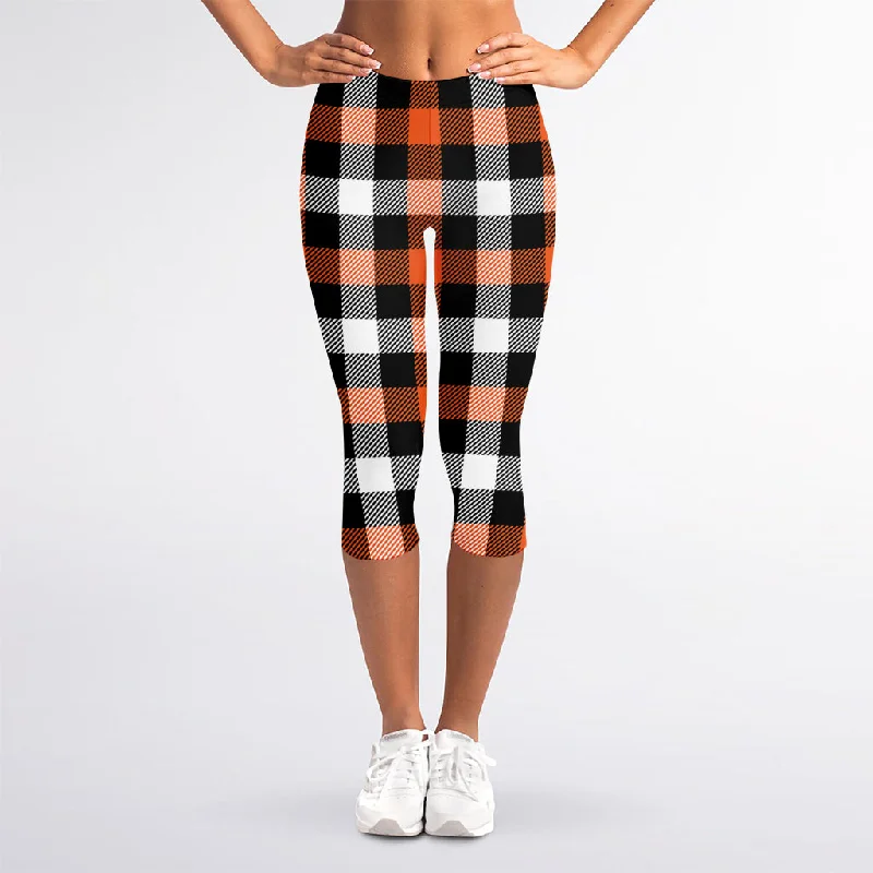 Special Promotion Halloween Buffalo Plaid Pattern Print Women's Capri Leggings