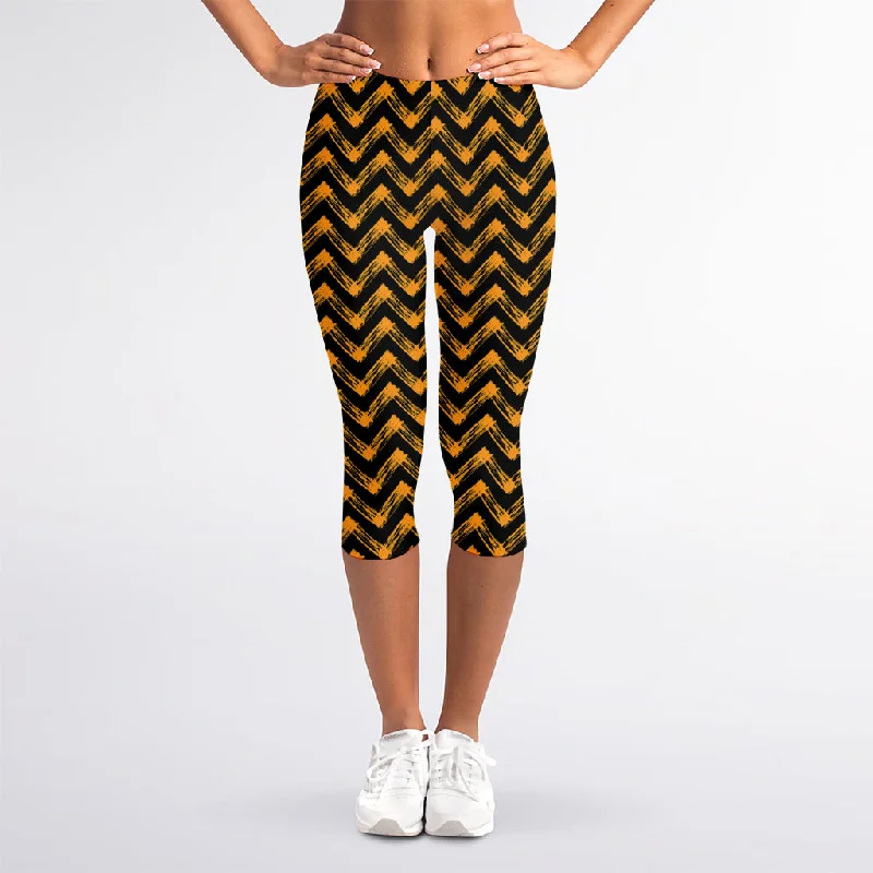 Mega Sale Halloween Chevron Pattern Print Women's Capri Leggings