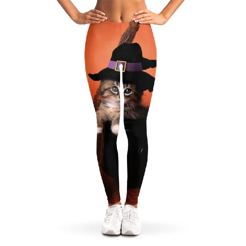 Price Reduction Halloween Cute Witch Cat Print Women's Leggings