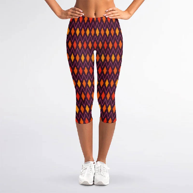 Limited Time Offer Halloween Diamond Shape Pattern Print Women's Capri Leggings