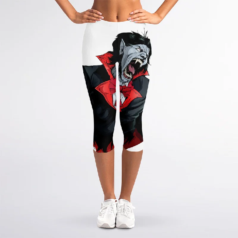 Deal of the Day Halloween Evil Vampire Print Women's Capri Leggings