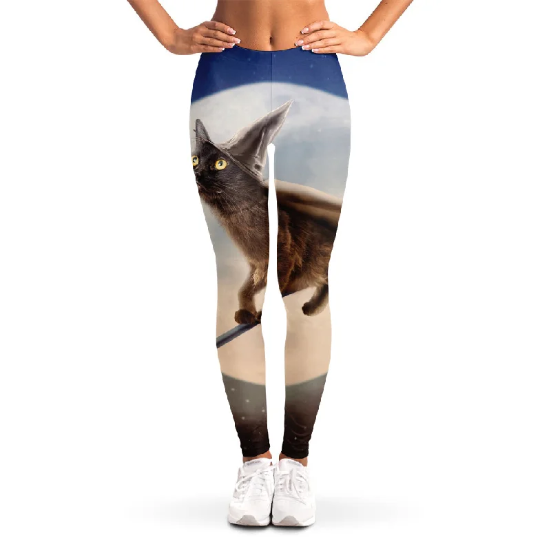 Low Prices Halloween Flying Witch Cat Print Women's Leggings