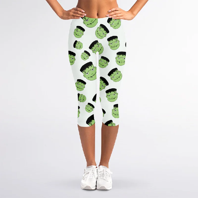 Super Bargain Halloween Frankenstein Pattern Print Women's Capri Leggings