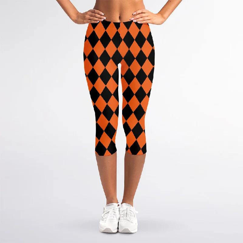 Price Cut Halloween Harlequin Pattern Print Women's Capri Leggings