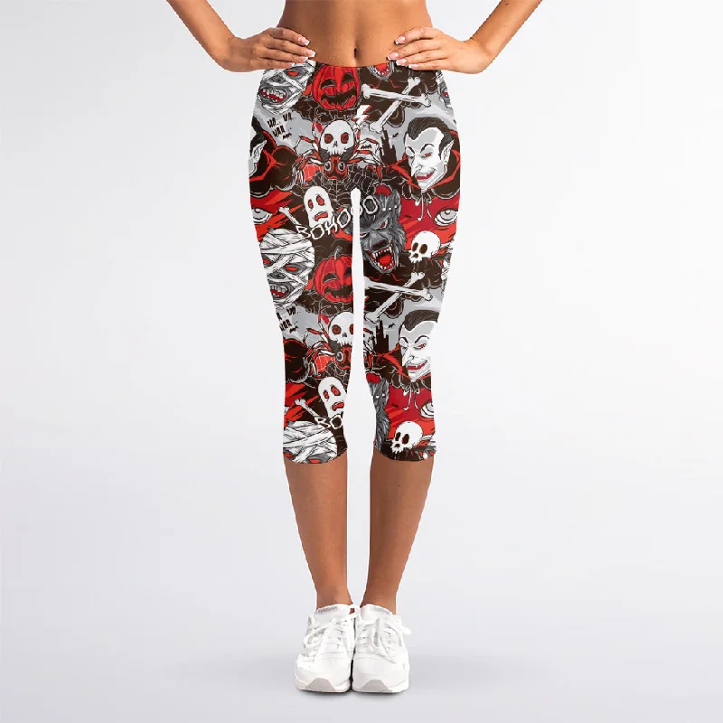 Quick Sale Halloween Monsters Pattern Print Women's Capri Leggings