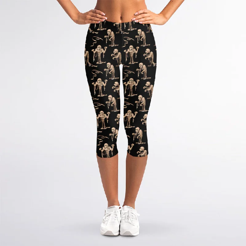 Special Discount Halloween Mummy Pattern Print Women's Capri Leggings