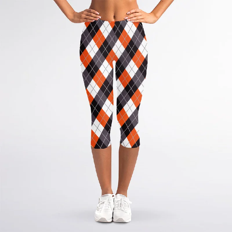 Final Markdown Halloween Party Argyle Pattern Print Women's Capri Leggings