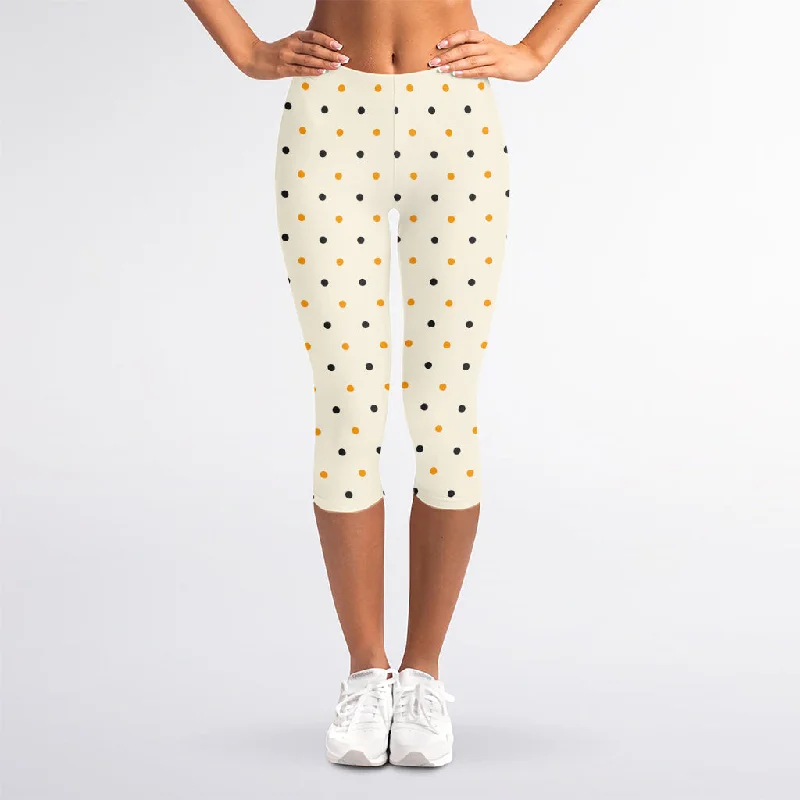 Lowest Prices Halloween Polka Dot Pattern Print Women's Capri Leggings
