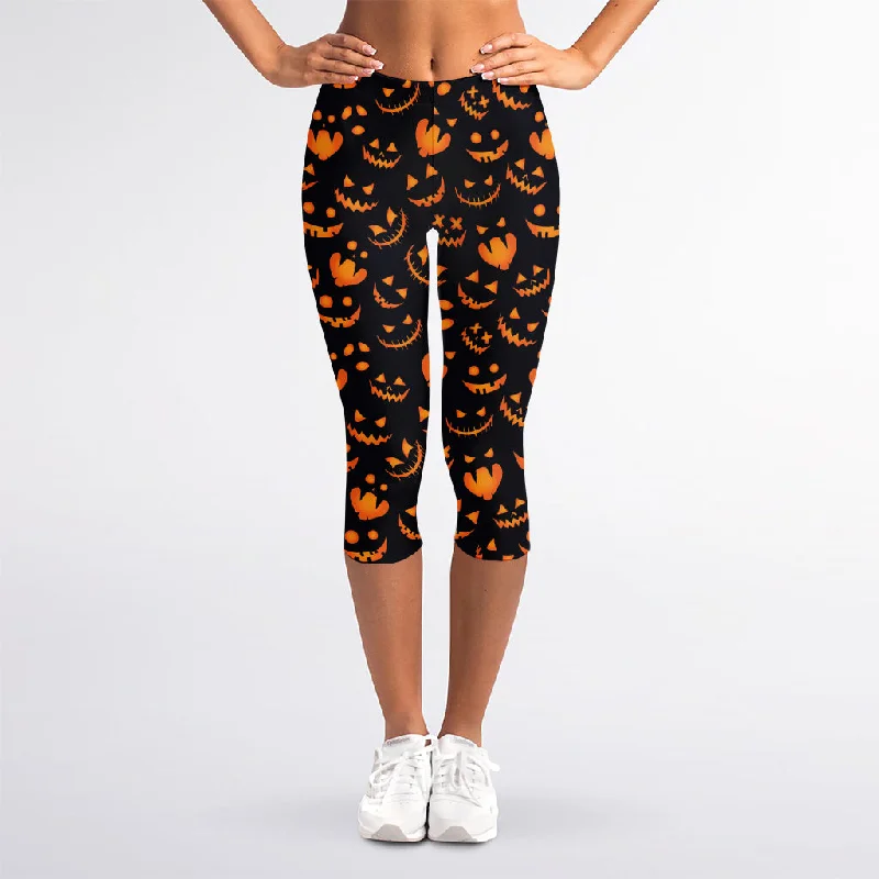 Today's Special Halloween Pumpkin Faces Pattern Print Women's Capri Leggings
