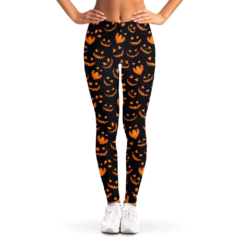 Factory Direct Sale Halloween Pumpkin Faces Pattern Print Women's Leggings