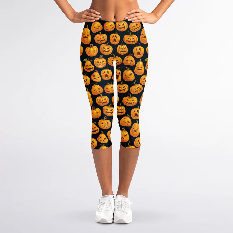 Daily Deals Halloween Pumpkin Jack-O'-Lantern Print Women's Capri Leggings