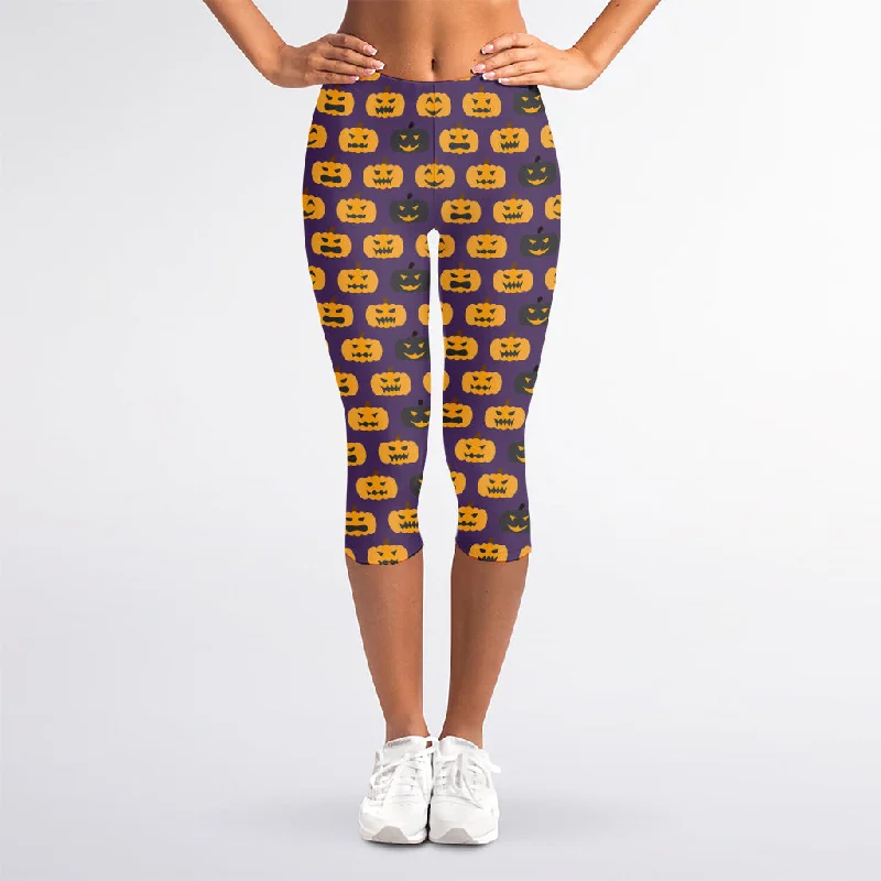 Can't Miss Halloween Pumpkin Pattern Print Women's Capri Leggings
