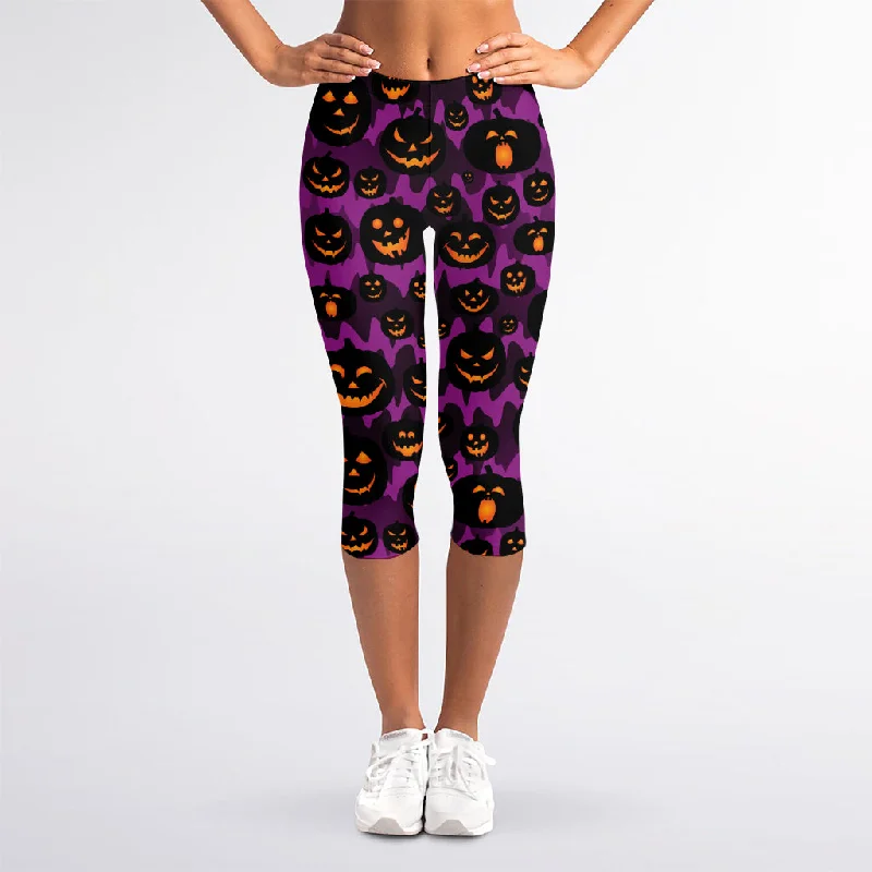 Bargain Prices Halloween Pumpkin Smiley Faces Print Women's Capri Leggings