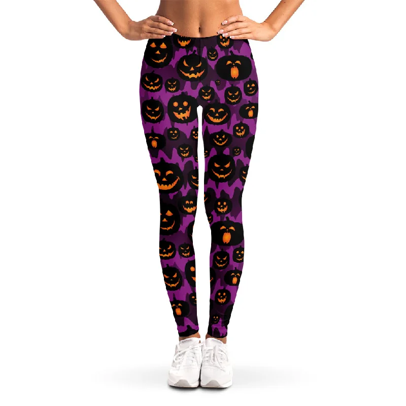 Online Exclusive Halloween Pumpkin Smiley Faces Print Women's Leggings