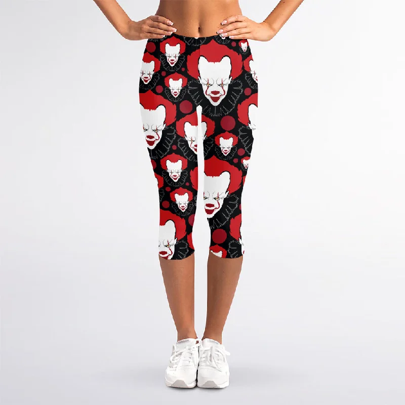 Great Bargains Halloween Scary Clown Pattern Print Women's Capri Leggings