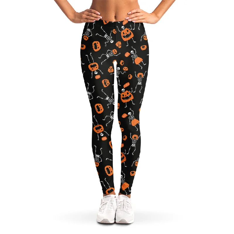 Price Drop Halloween Skeleton And Pumpkin Print Women's Leggings