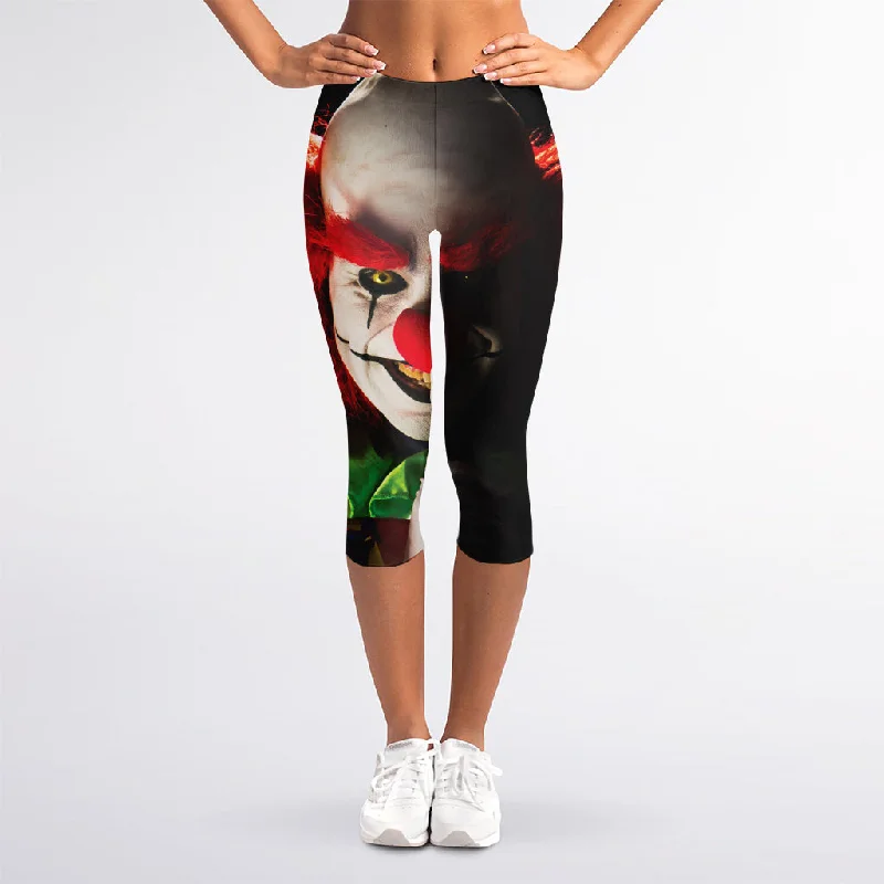 YEAR-End Clearance Halloween Smiling Clown Print Women's Capri Leggings