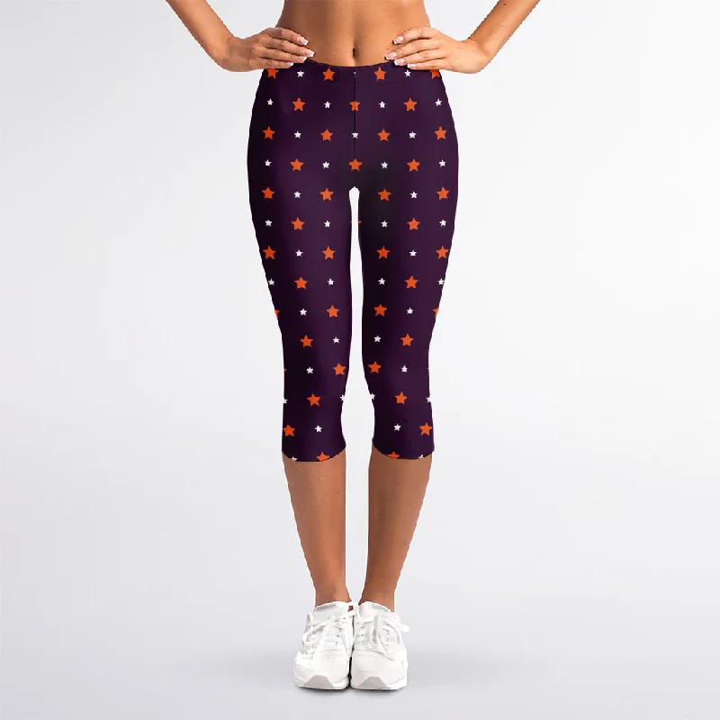 Stock Clearance Halloween Stars Pattern Print Women's Capri Leggings