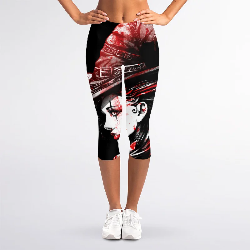 Exclusive Savings Halloween Vampire Girl Print Women's Capri Leggings
