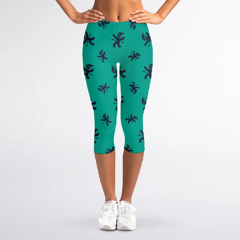 Massive Deals Halloween Voodoo Doll Pattern Print Women's Capri Leggings