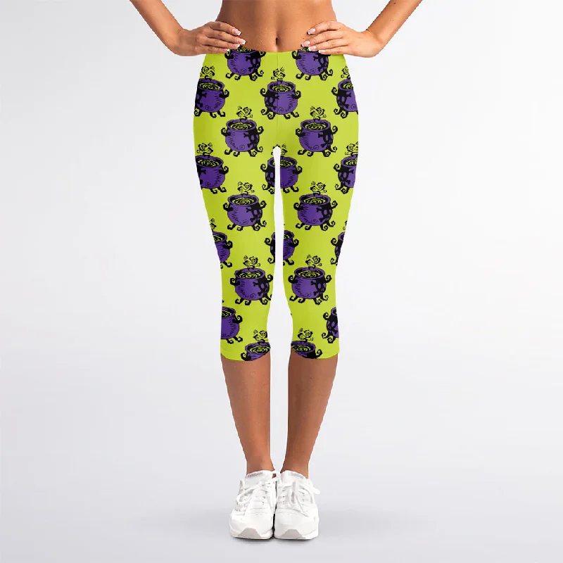 Limited Availability Halloween Witch Cauldron Pattern Print Women's Capri Leggings