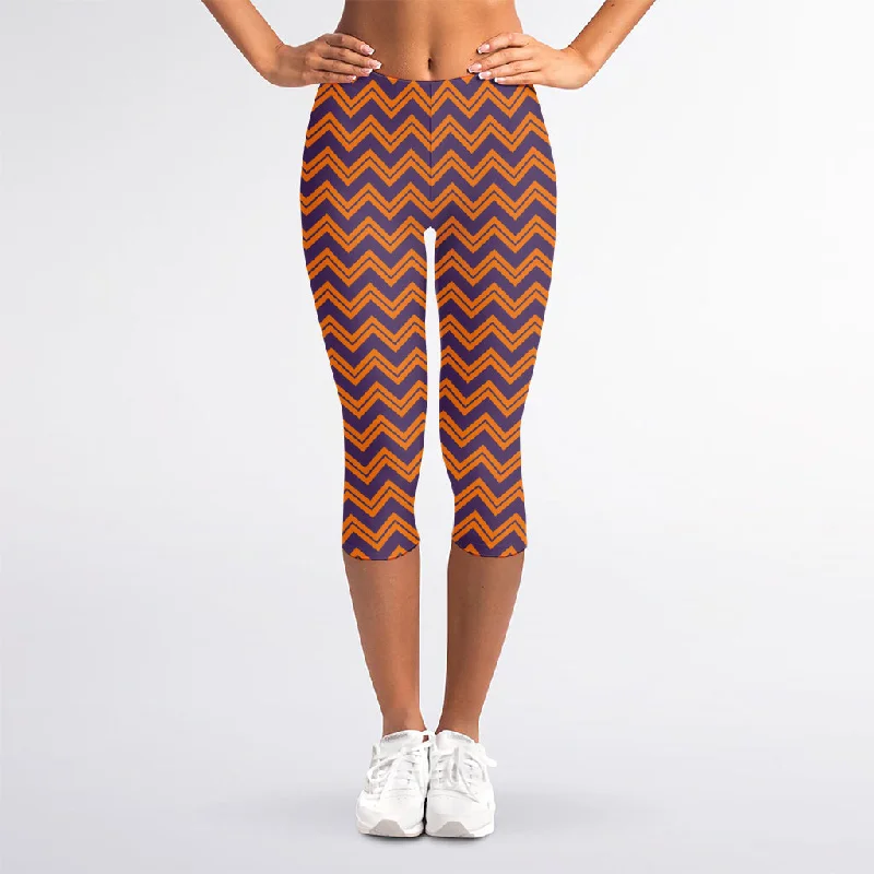 Bargain Prices Halloween Zigzag Pattern Print Women's Capri Leggings