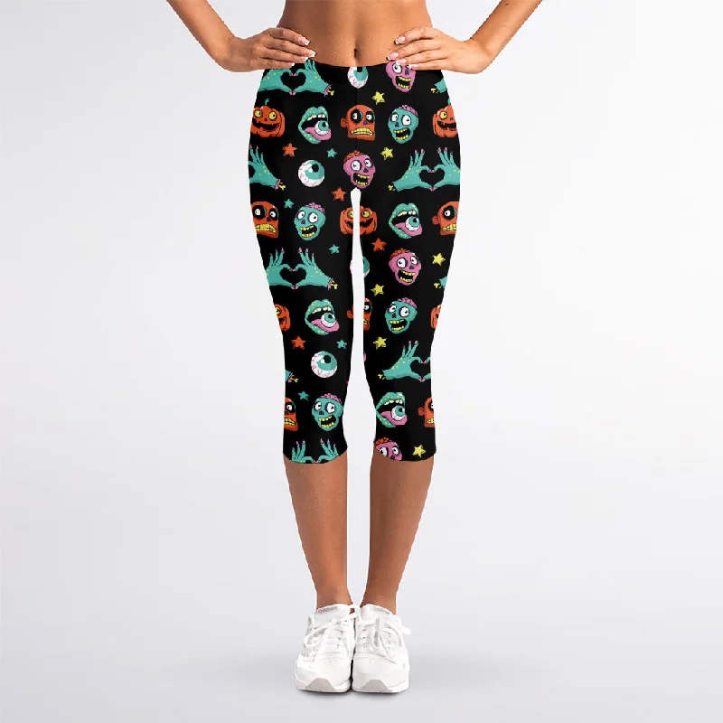 Savings Spectacular Halloween Zombie Pattern Print Women's Capri Leggings