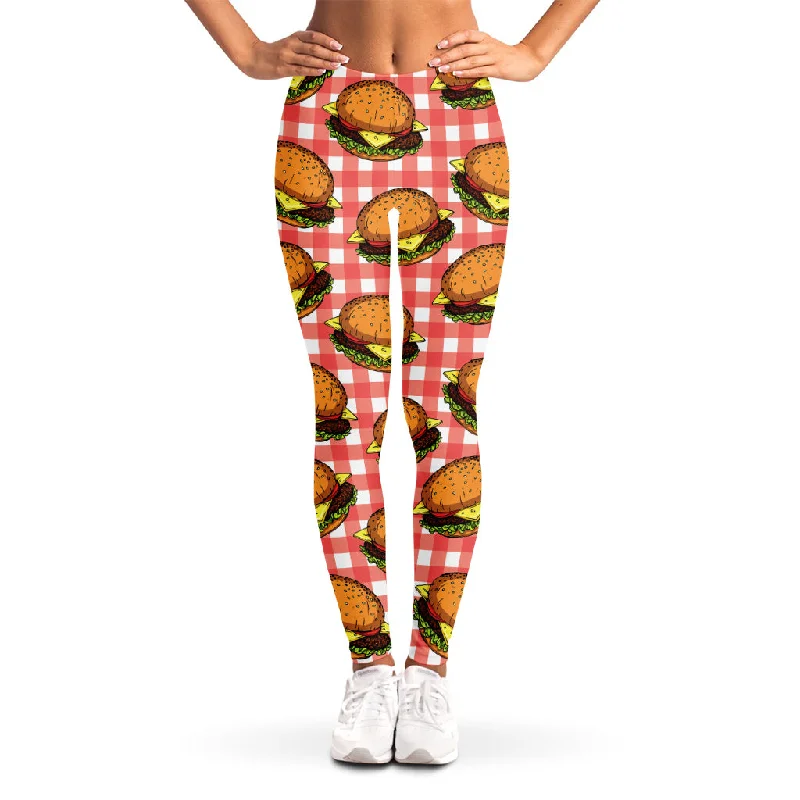 Best Bargains Hamburger Plaid Pattern Print Women's Leggings