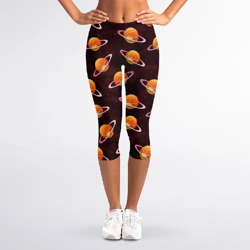 Deal Zone Hamburger Planet Pattern Print Women's Capri Leggings
