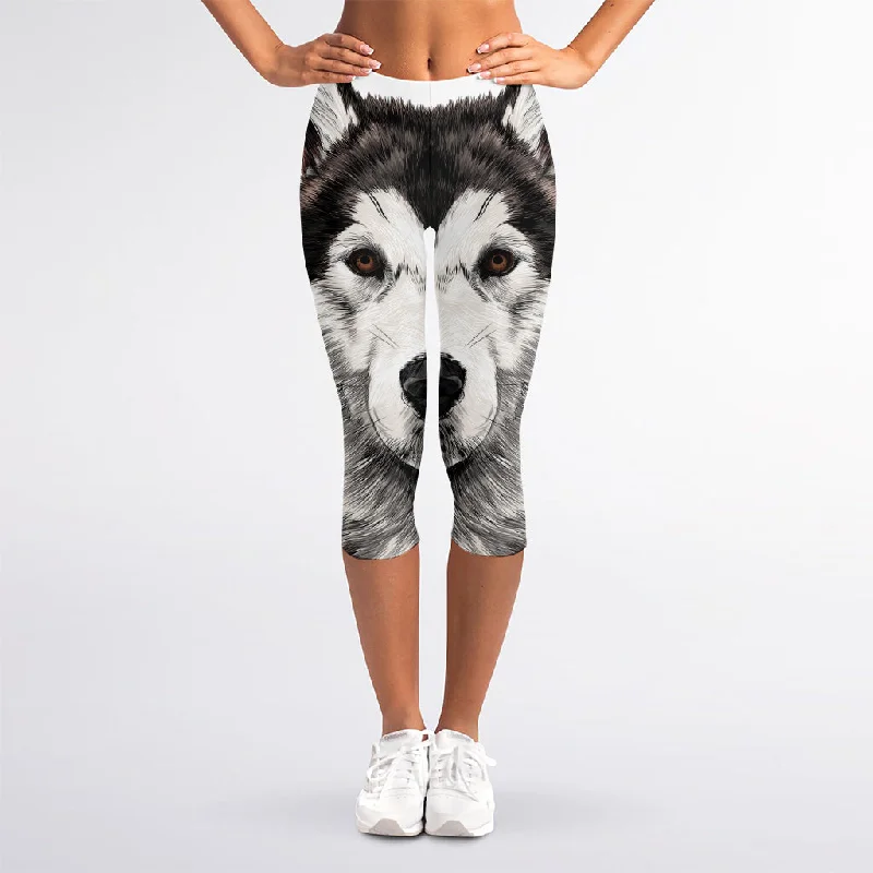 Customer Appreciation Sale Hand Drawn Alaskan Malamute Print Women's Capri Leggings