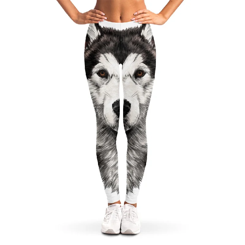 Incredible Offers Hand Drawn Alaskan Malamute Print Women's Leggings