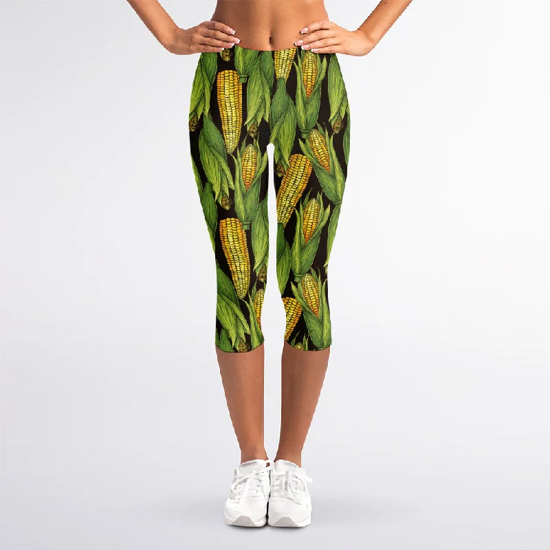 Last Chance Hand-Drawn Corncob Pattern Print Women's Capri Leggings