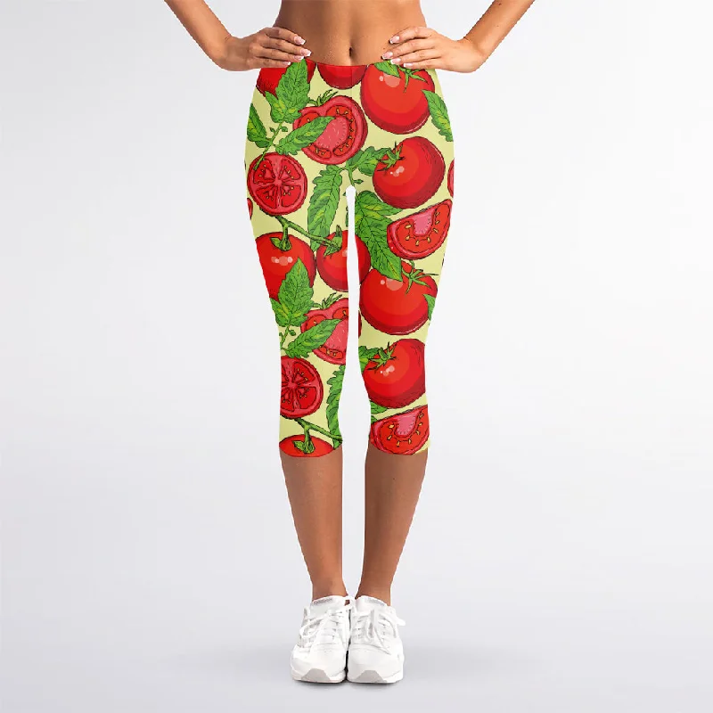 Special Buy Hand Drawn Tomato Pattern Print Women's Capri Leggings